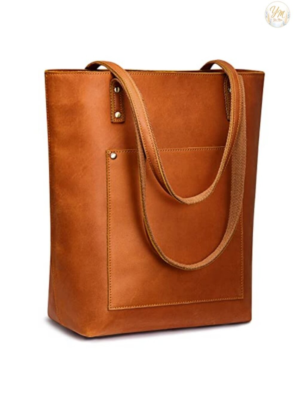 Leather Tote Bag for Women Work Handbag with Laptop Sleeve and Luggage Strap
